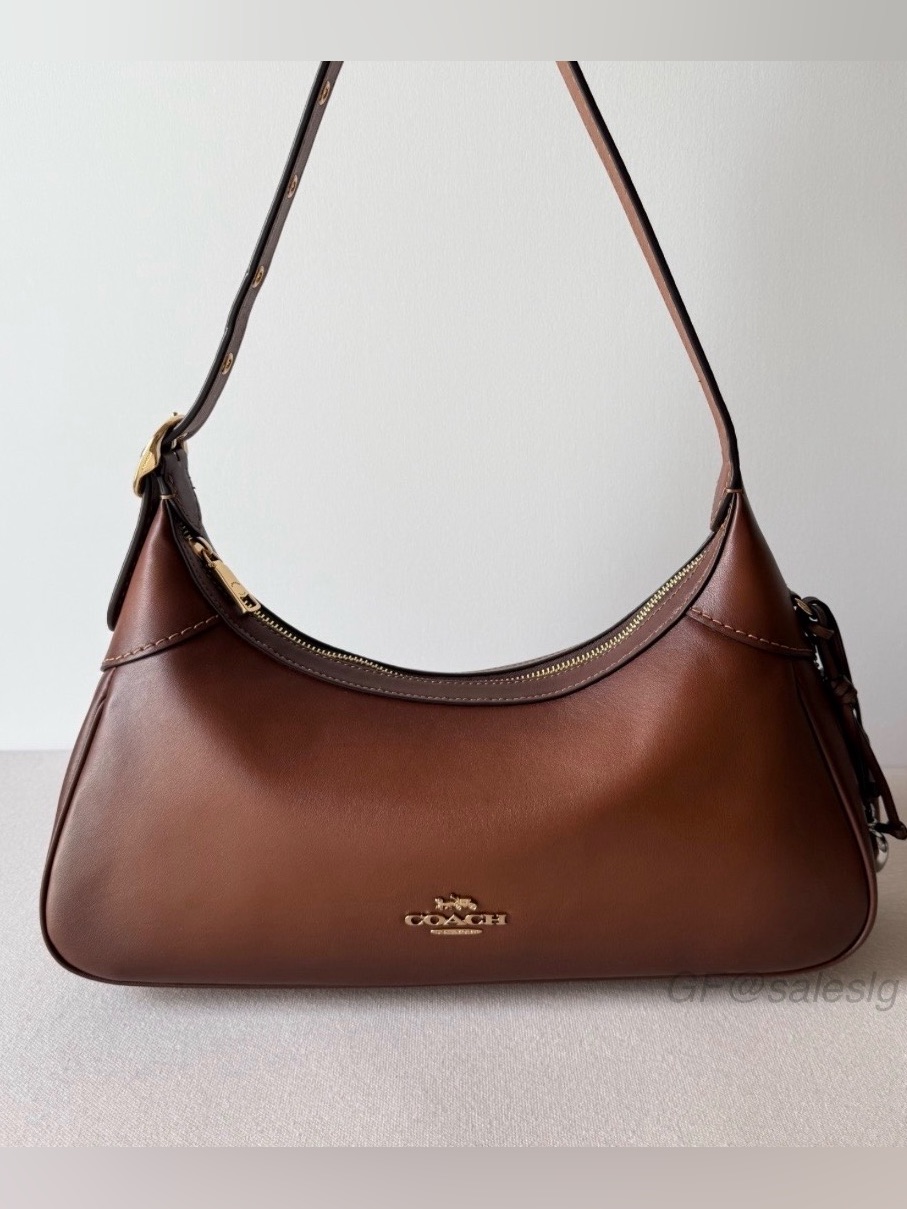 Nwt Coach Ella Small Shoulder Bag Only Burnished Smooth Leathergold/Redwood